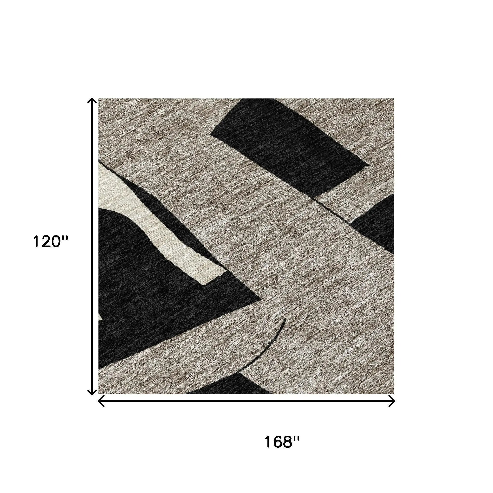 10' X 14' Black And Ivory Geometric Washable Indoor Outdoor Area Rug Homeroots Outdoor
