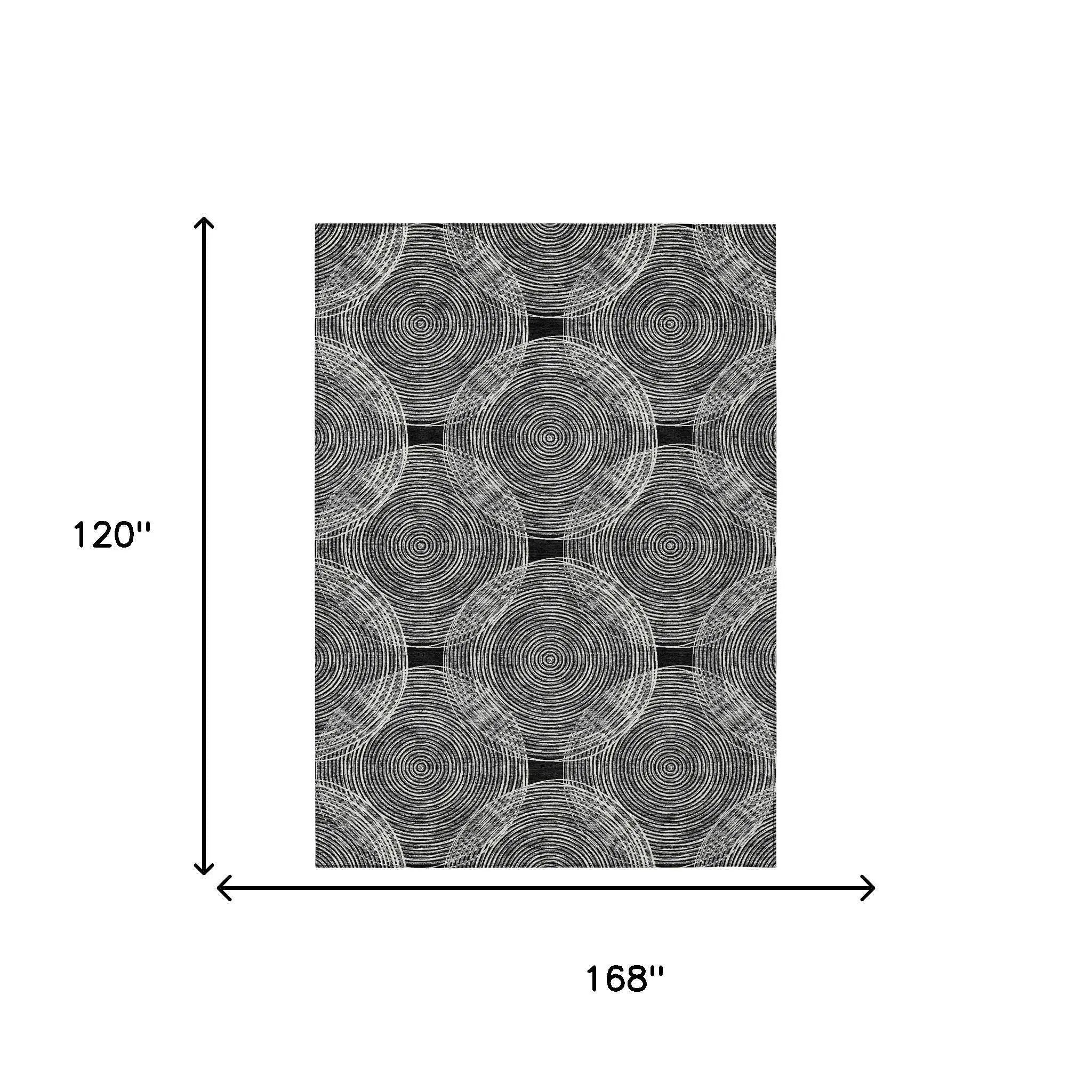 10' X 14' Black And Ivory Geometric Washable Indoor Outdoor Area Rug Homeroots Outdoor