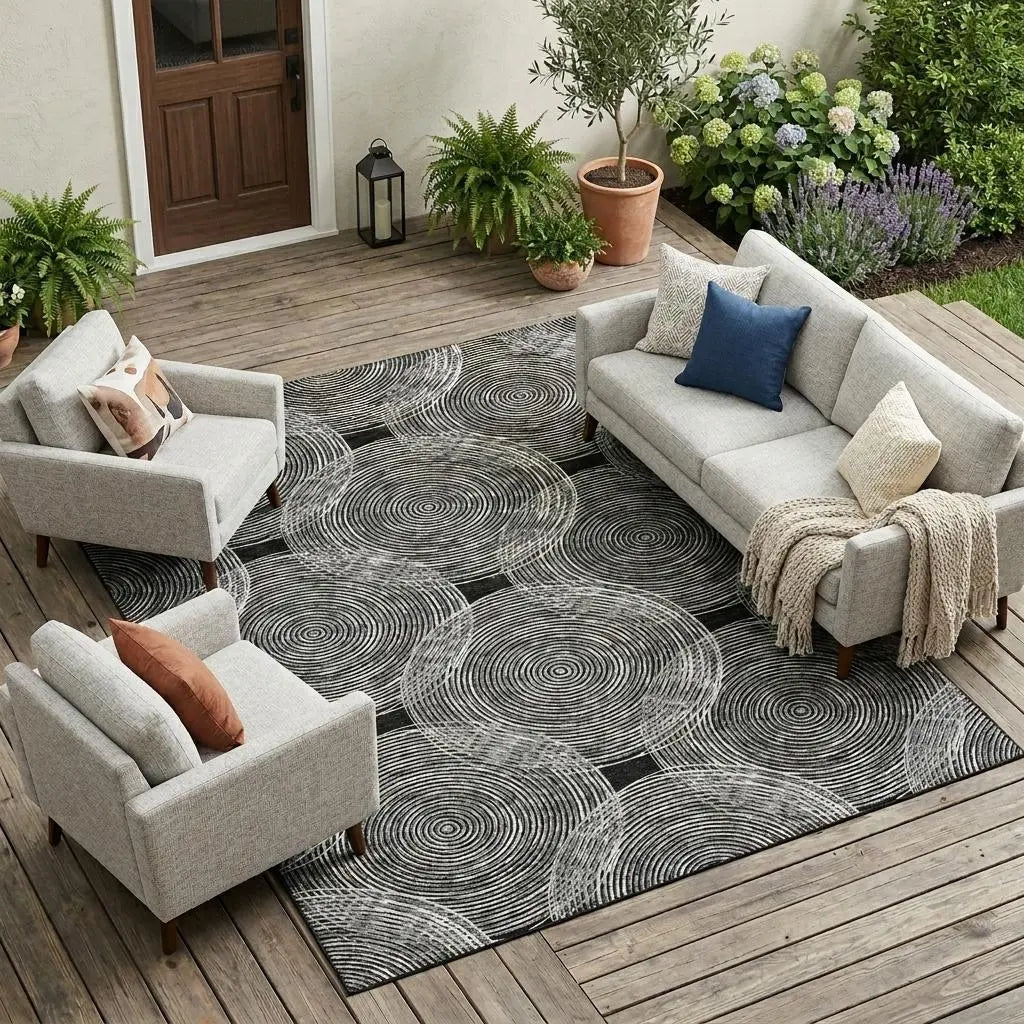 10' X 14' Black And Ivory Geometric Washable Indoor Outdoor Area Rug Homeroots Outdoor