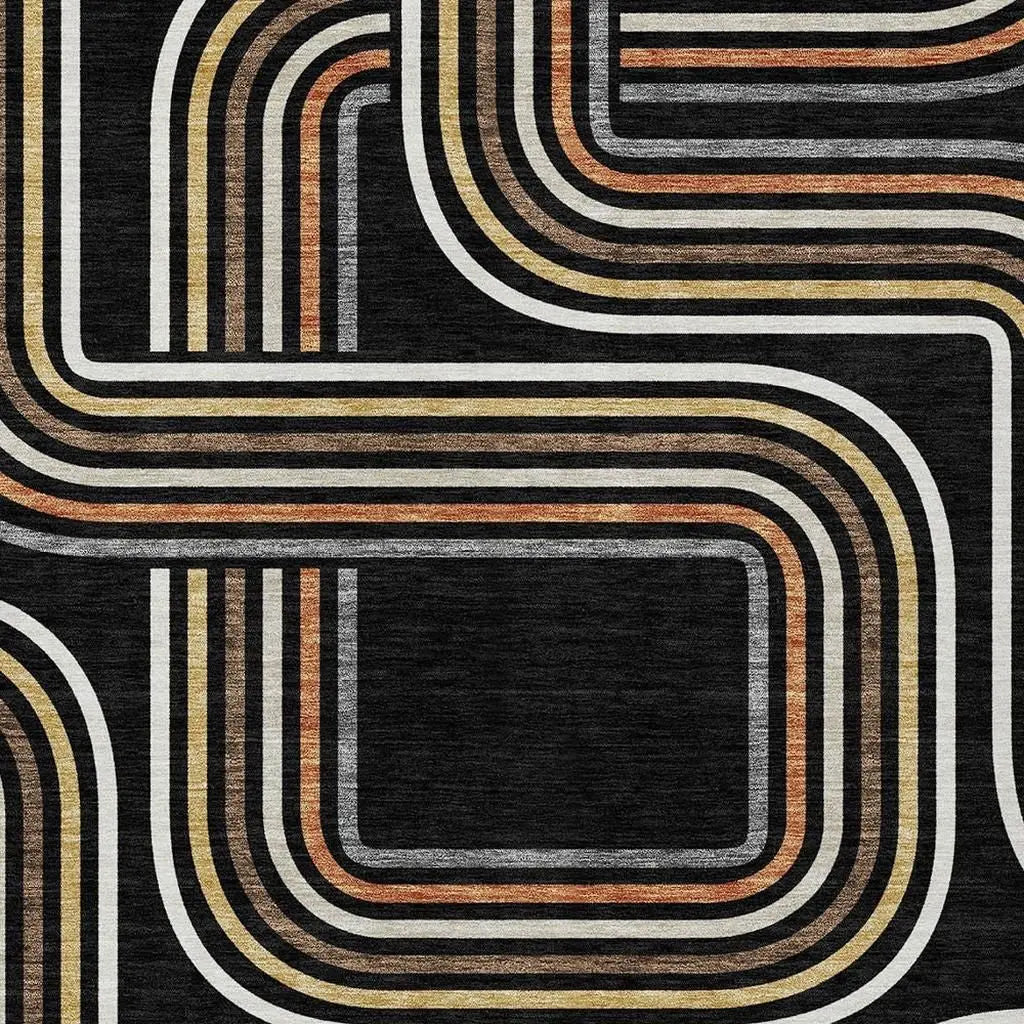 10' X 14' Black And Ivory Geometric Washable Indoor Outdoor Area Rug Homeroots Outdoor