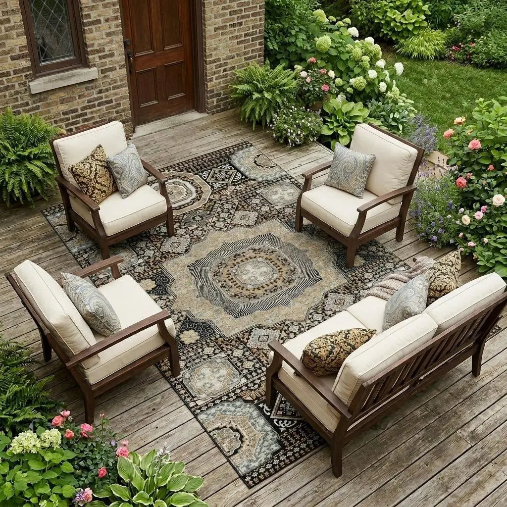 10' X 14' Black And Ivory Oriental Washable Indoor Outdoor Area Rug Homeroots Outdoor