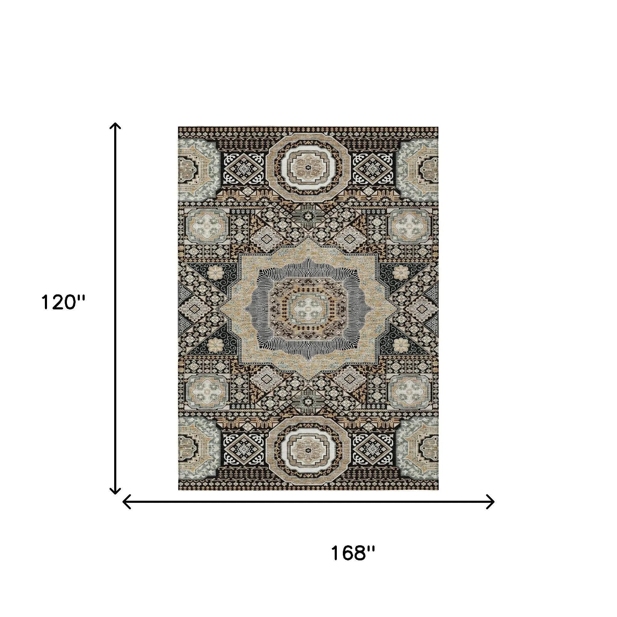 10' X 14' Black And Ivory Oriental Washable Indoor Outdoor Area Rug Homeroots Outdoor