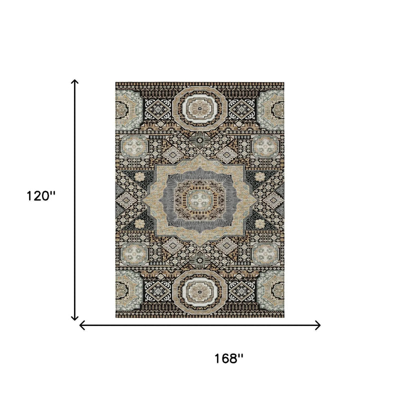 10' X 14' Black And Ivory Oriental Washable Indoor Outdoor Area Rug Homeroots Outdoor