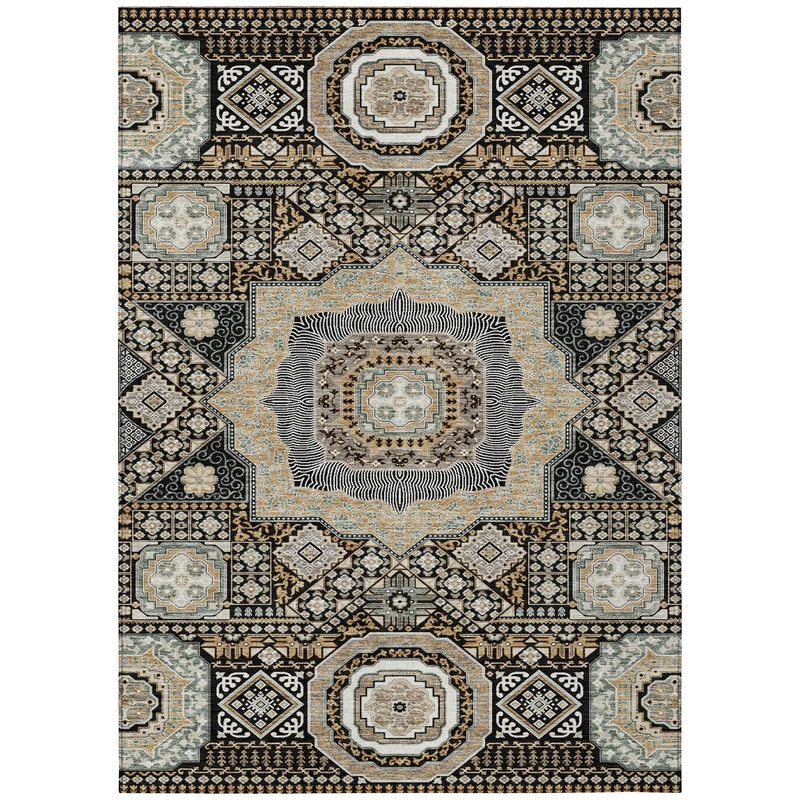 10' X 14' Black And Ivory Oriental Washable Indoor Outdoor Area Rug Homeroots Outdoor