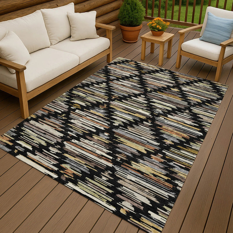 10' X 14' Black And Ivory Southwestern Washable Indoor Outdoor Area Rug Homeroots Outdoor