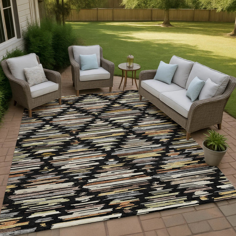 10' X 14' Black And Ivory Southwestern Washable Indoor Outdoor Area Rug Homeroots Outdoor
