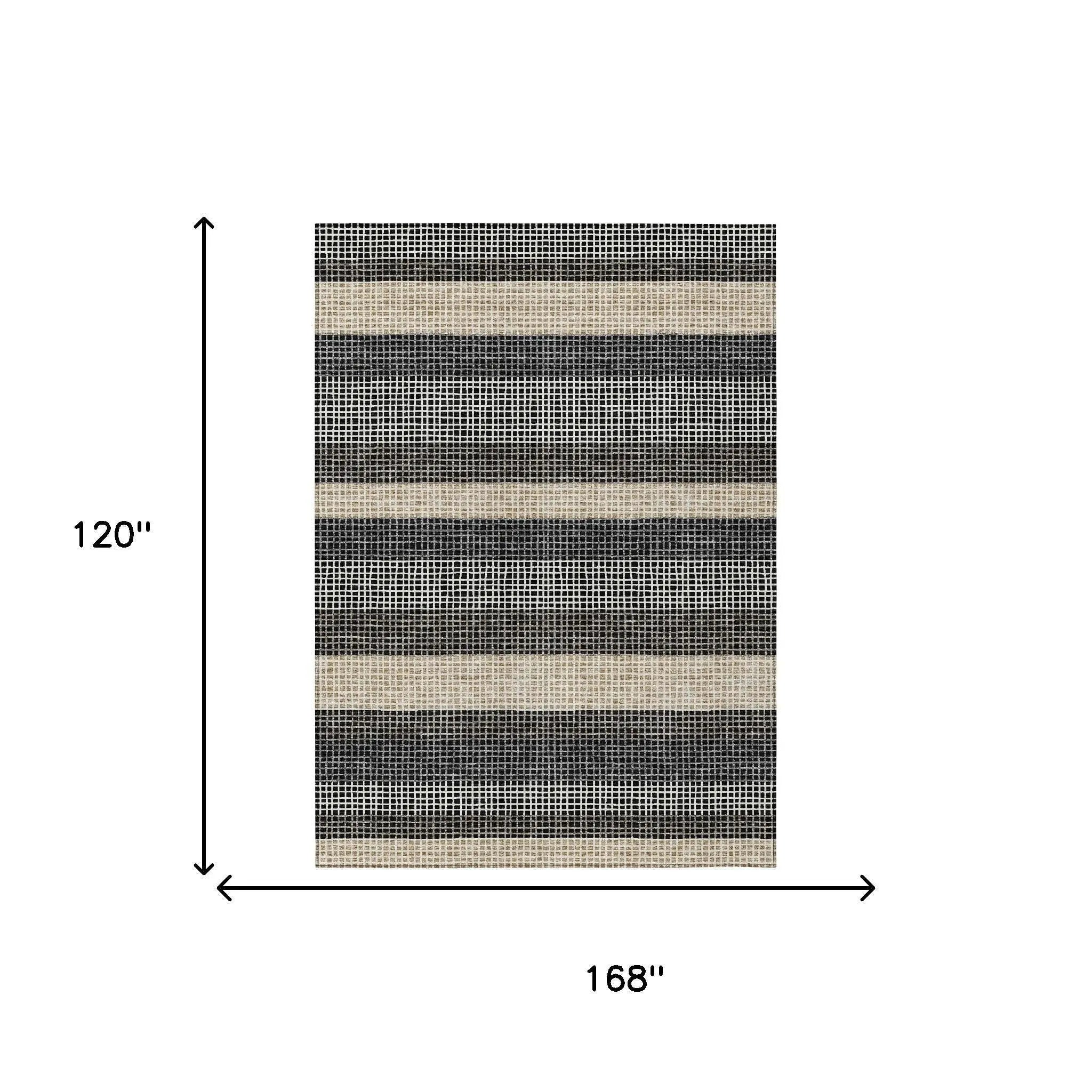 10' X 14' Black And Ivory Striped Washable Indoor Outdoor Area Rug Homeroots Outdoor