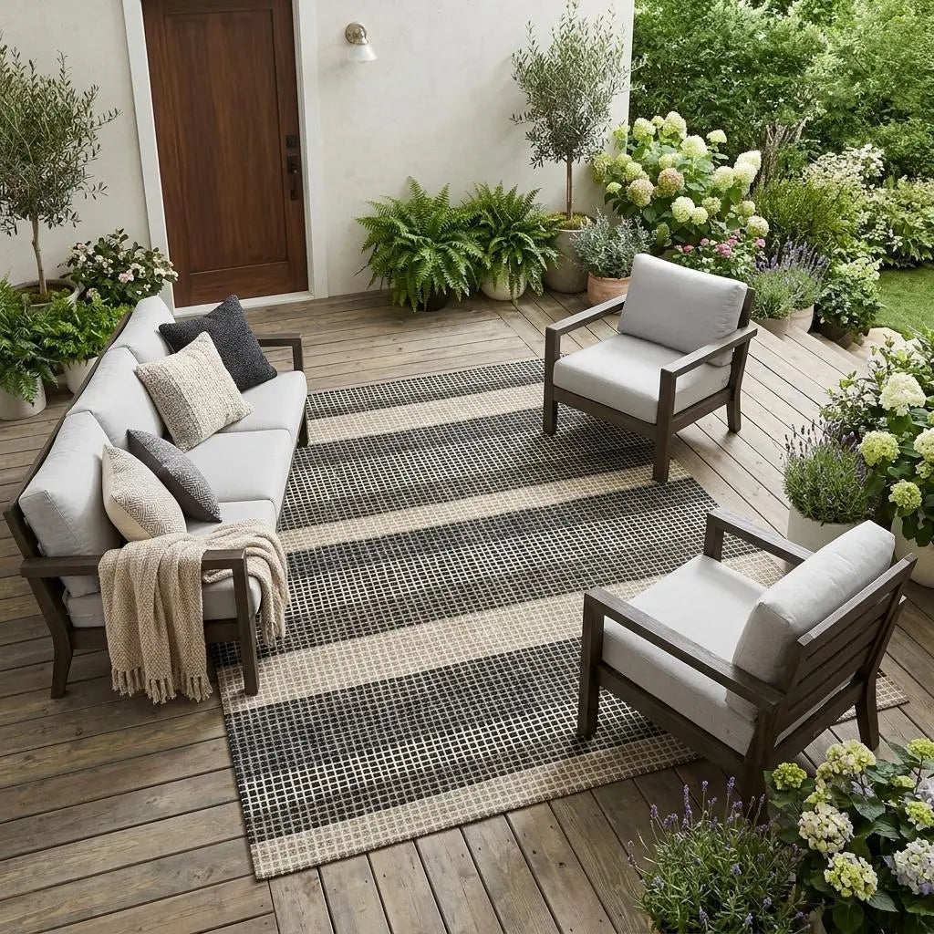 10' X 14' Black And Ivory Striped Washable Indoor Outdoor Area Rug Homeroots Outdoor