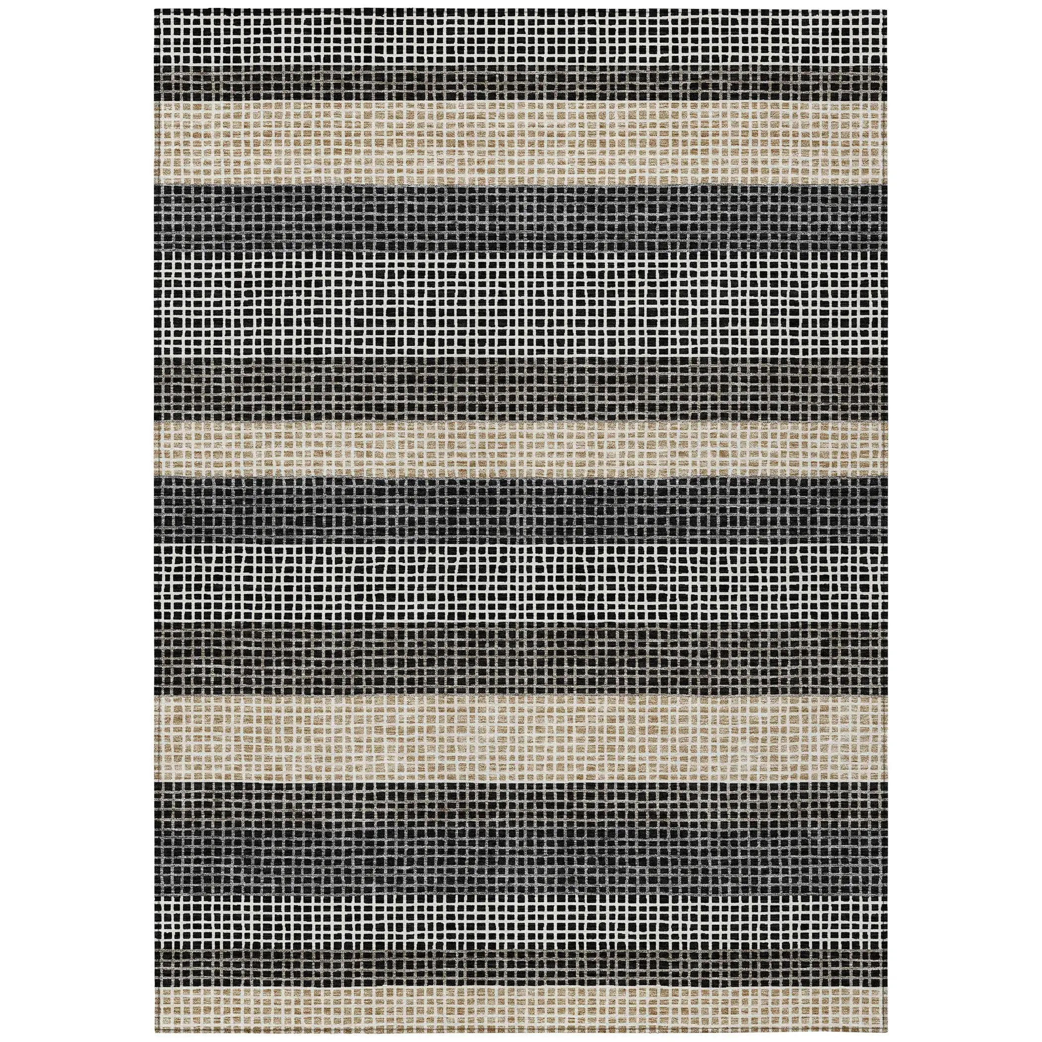 10' X 14' Black And Ivory Striped Washable Indoor Outdoor Area Rug Homeroots Outdoor
