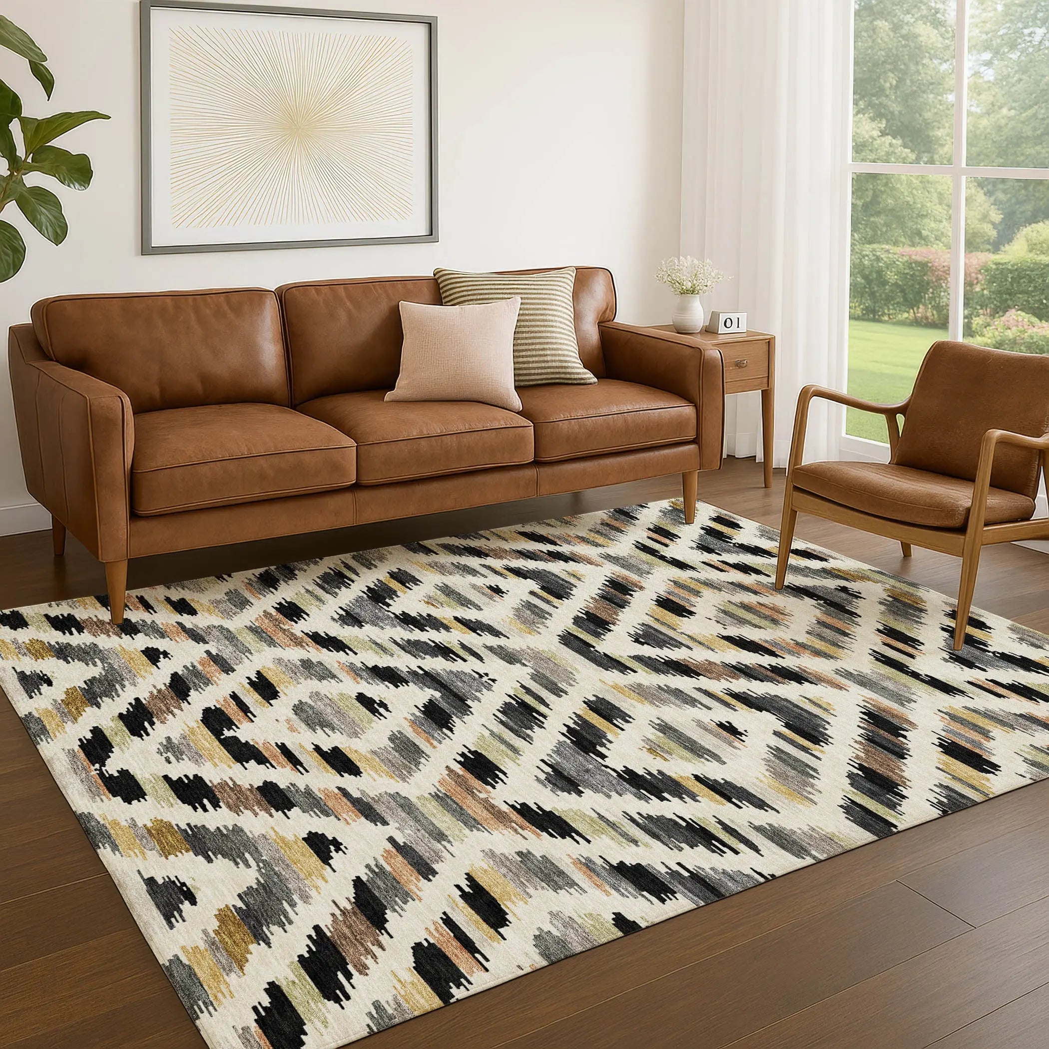 10' X 14' Black And Ivory Tribal Washable Indoor Outdoor Area Rug Homeroots Outdoor