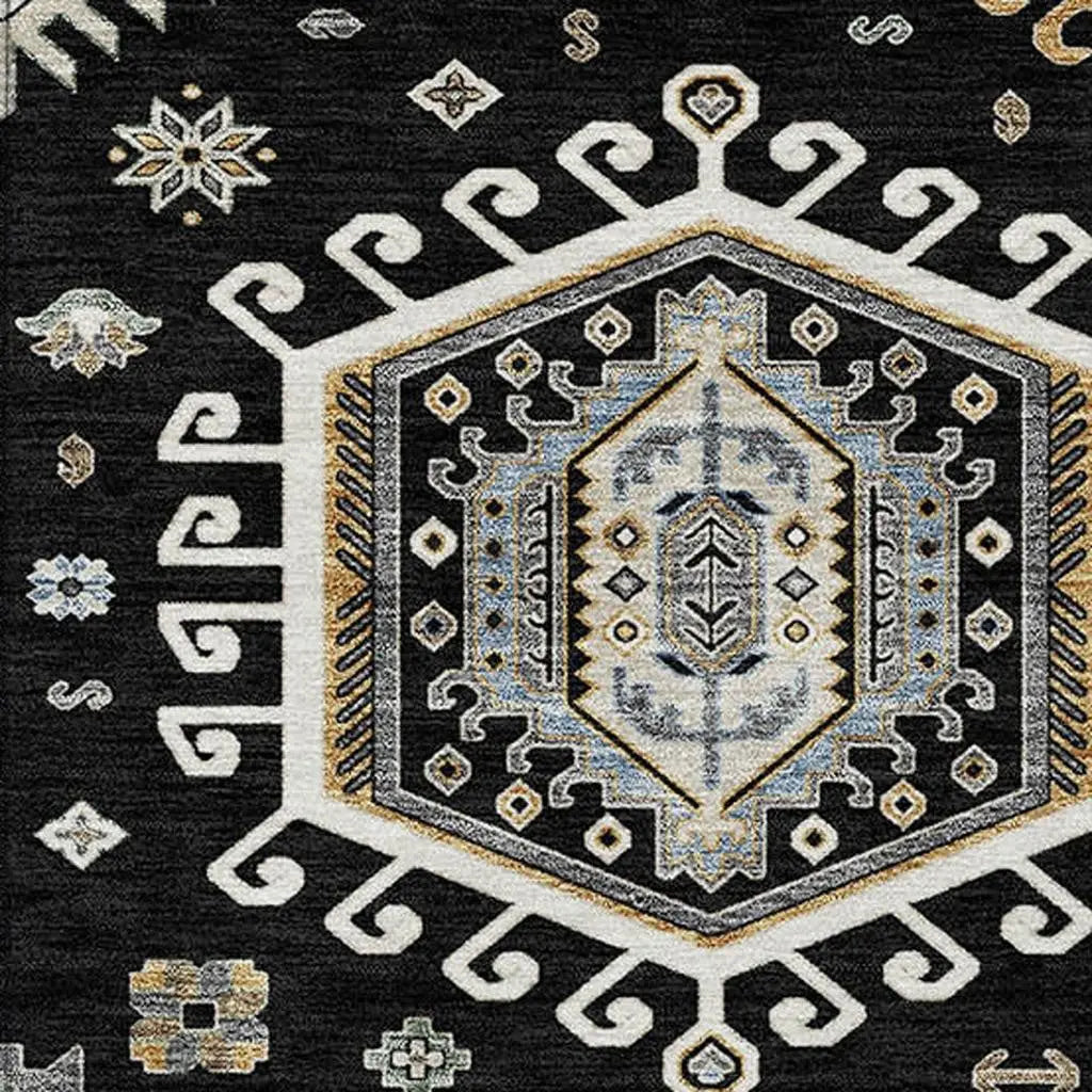 10' X 14' Black And Ivory Tribal Washable Indoor Outdoor Area Rug Homeroots Outdoor