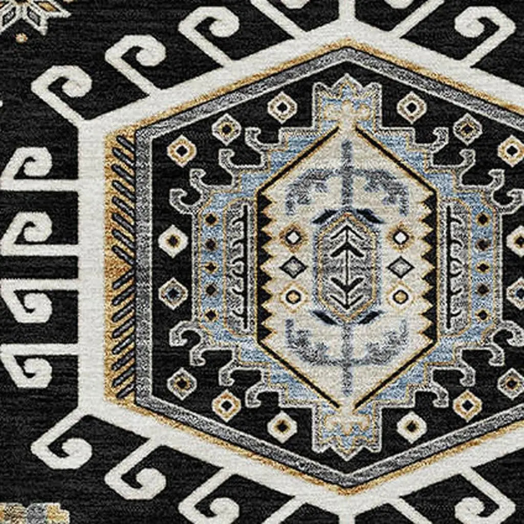 10' X 14' Black And Ivory Tribal Washable Indoor Outdoor Area Rug Homeroots Outdoor