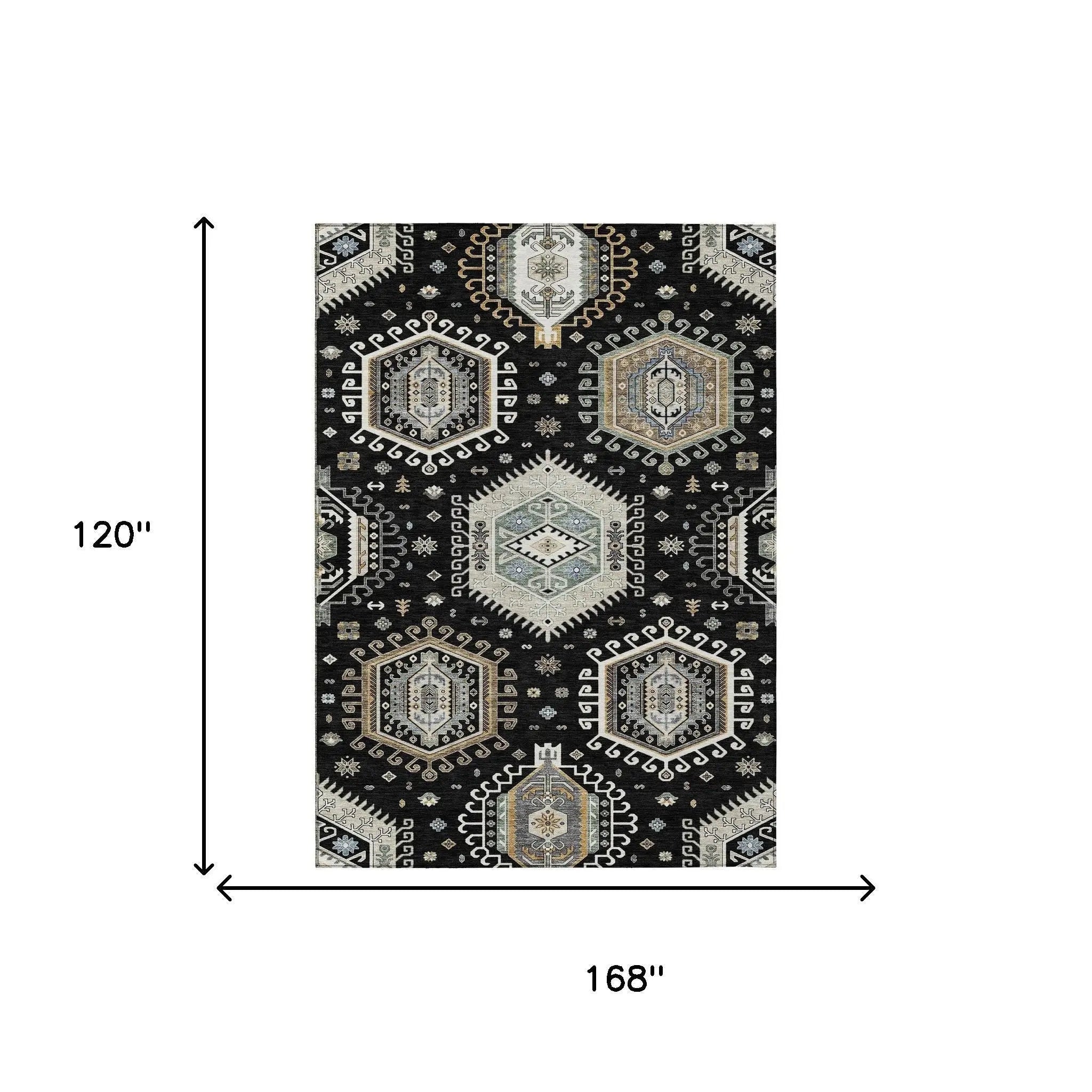 10' X 14' Black And Ivory Tribal Washable Indoor Outdoor Area Rug Homeroots Outdoor