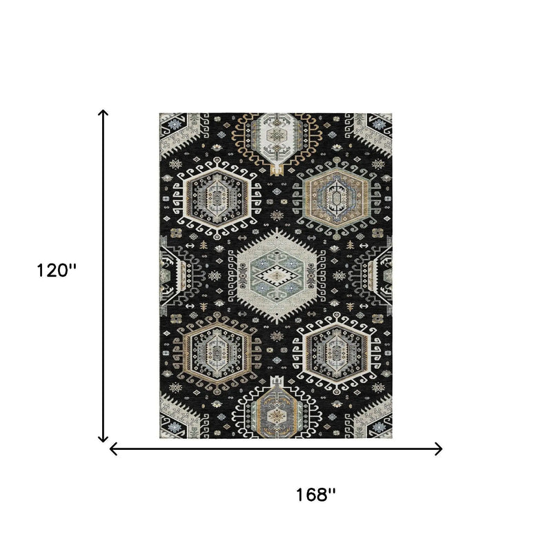 10' X 14' Black And Ivory Tribal Washable Indoor Outdoor Area Rug Homeroots Outdoor