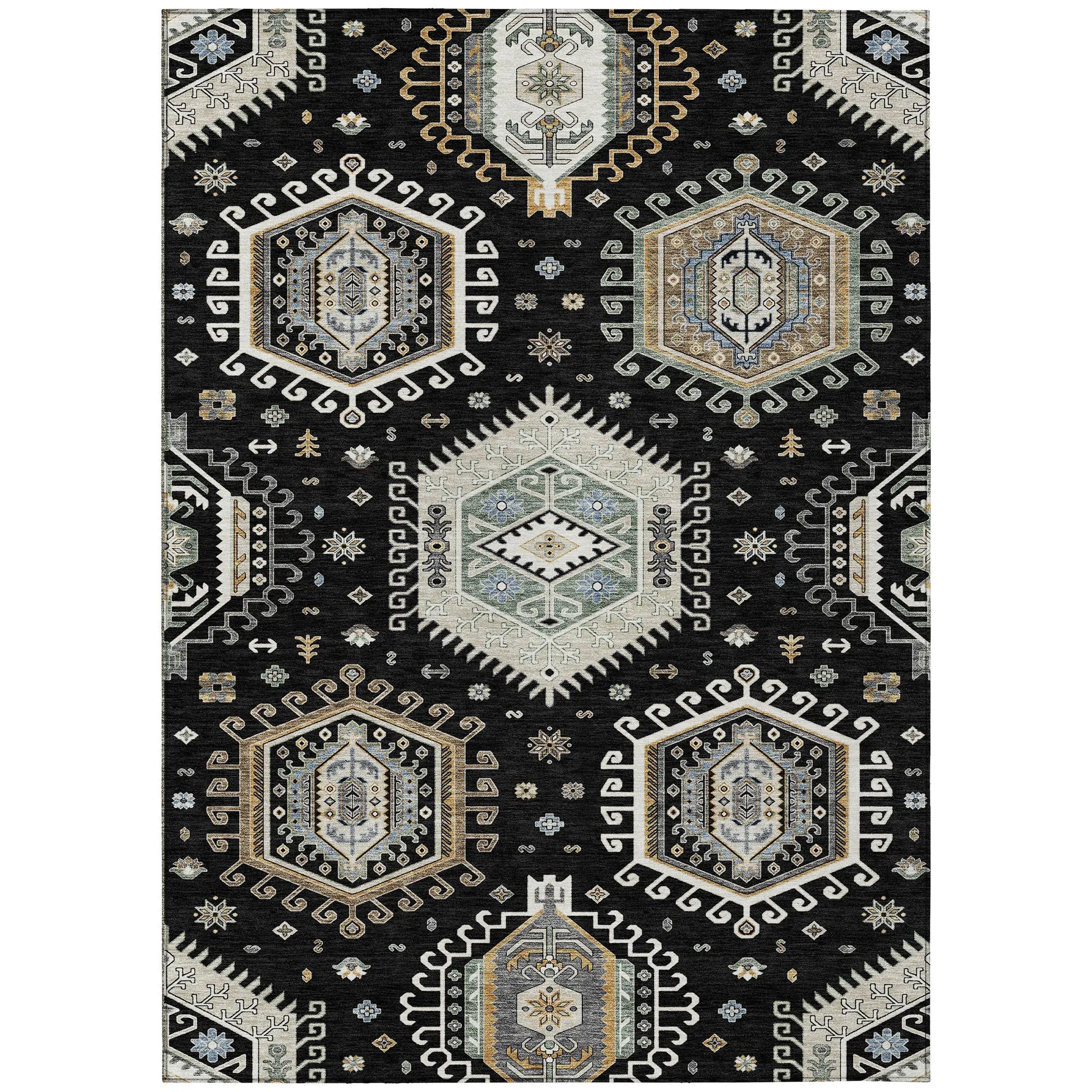 10' X 14' Black And Ivory Tribal Washable Indoor Outdoor Area Rug Homeroots Outdoor
