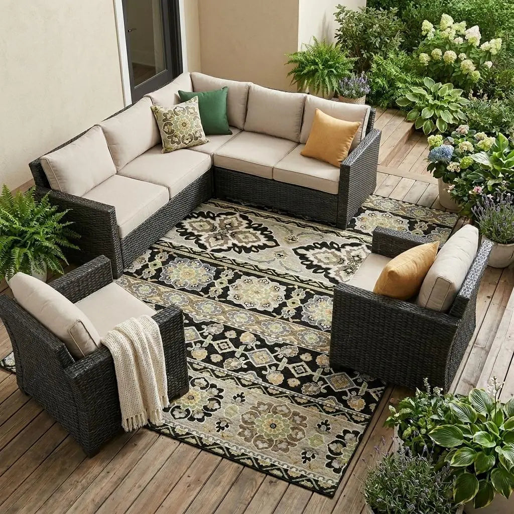 10' X 14' Black And Ivory Tribal Washable Indoor Outdoor Area Rug Homeroots Outdoor