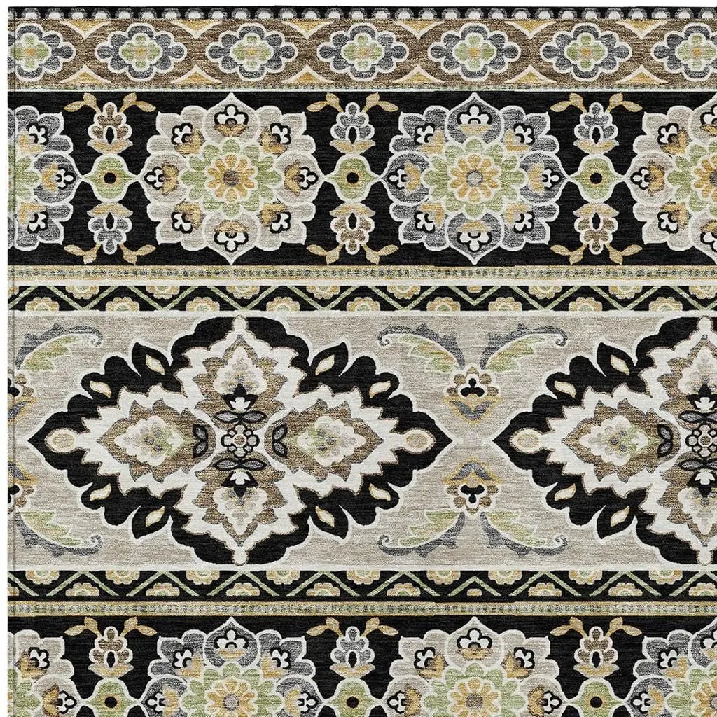 10' X 14' Black And Ivory Tribal Washable Indoor Outdoor Area Rug Homeroots Outdoor