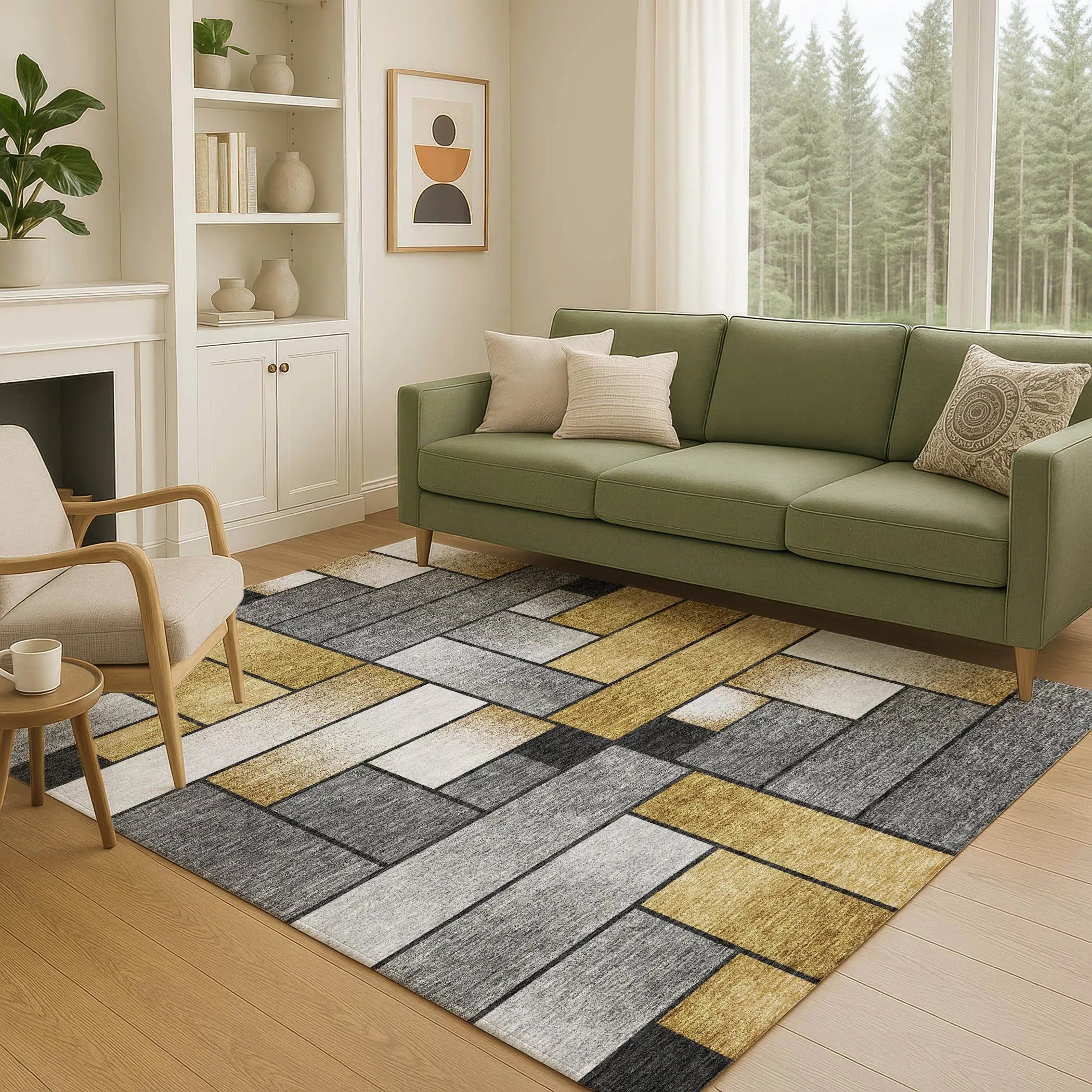 10' X 14' Black And Khaki Geometric Washable Indoor Outdoor Area Rug Homeroots Outdoor