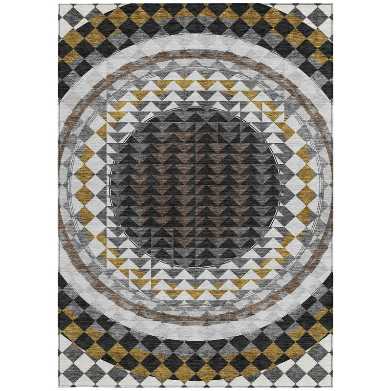 10' X 14' Black And Linen Geometric Washable Indoor Outdoor Area Rug Homeroots Outdoor