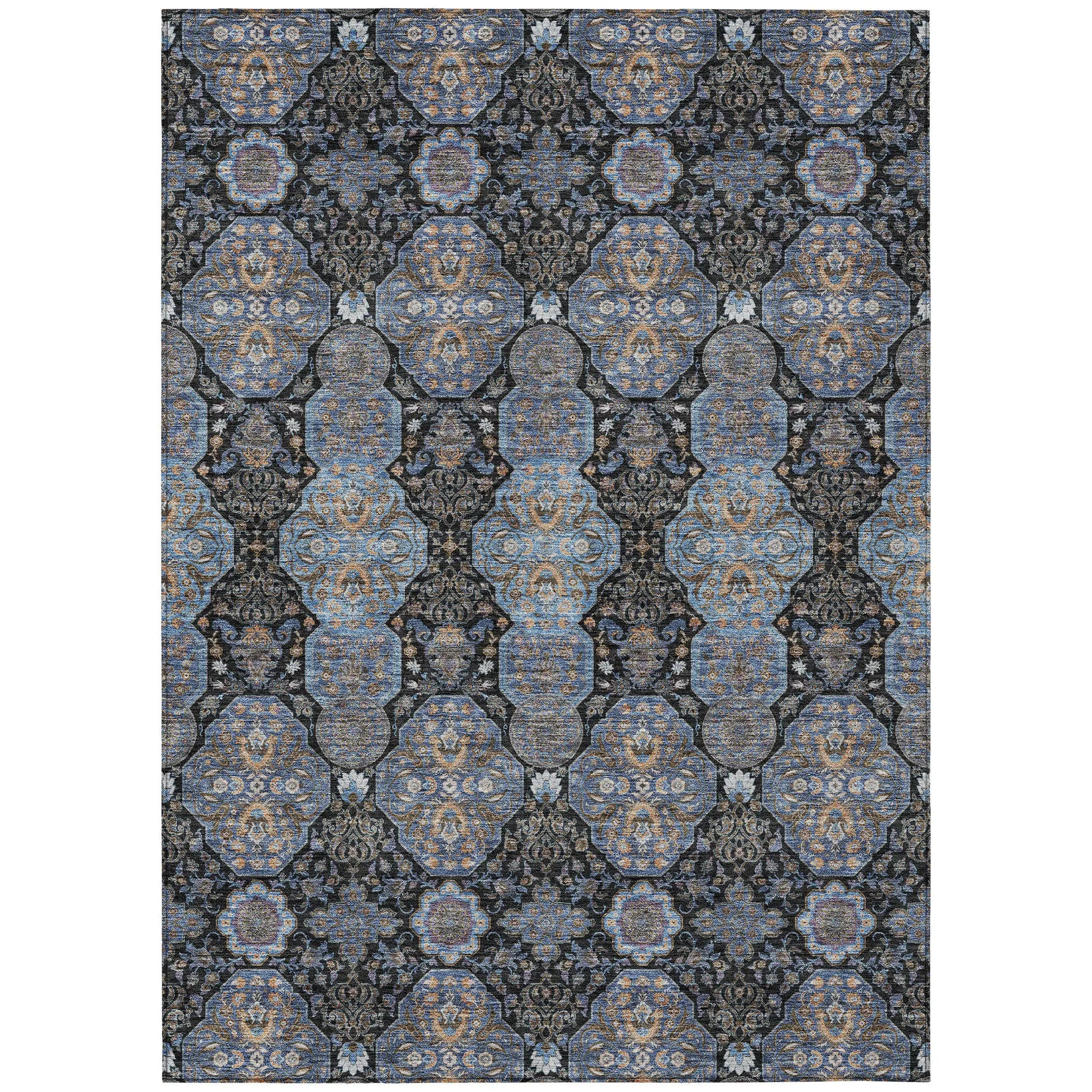 10' X 14' Black And Navy Blue Floral Washable Indoor Outdoor Area Rug Homeroots Outdoor