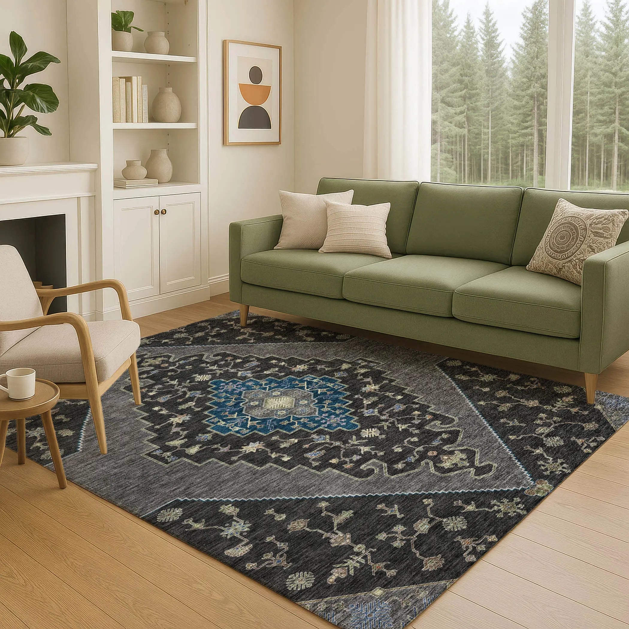 10' X 14' Black And Navy Blue Geometric Washable Indoor Outdoor Area Rug Homeroots Outdoor
