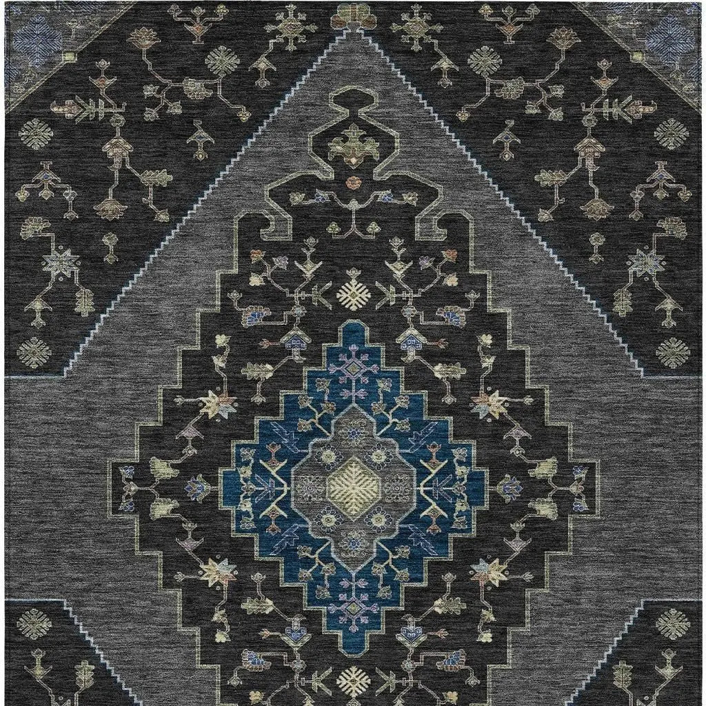 10' X 14' Black And Navy Blue Geometric Washable Indoor Outdoor Area Rug Homeroots Outdoor
