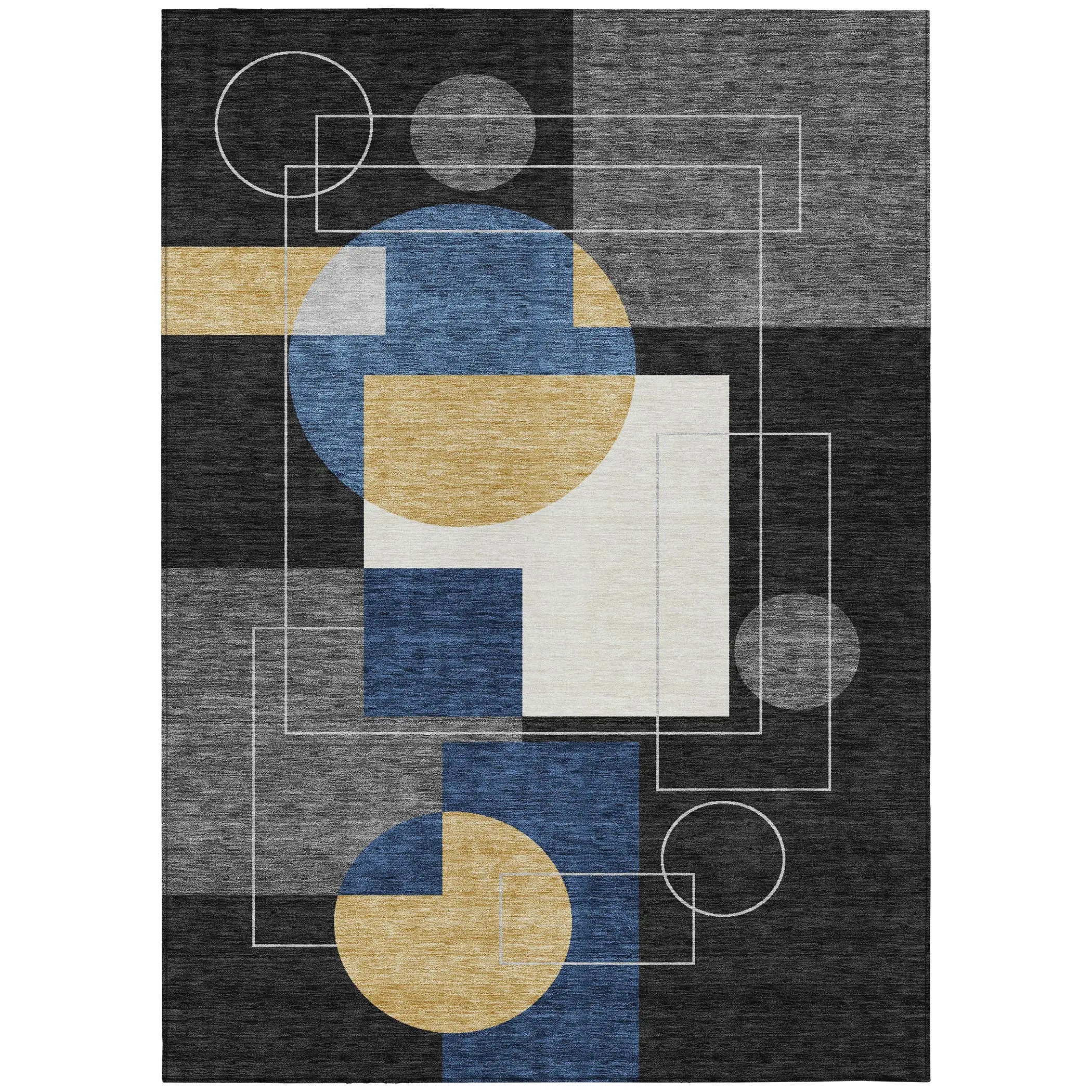 10' X 14' Black And Navy Blue Geometric Washable Indoor Outdoor Area Rug Homeroots Outdoor