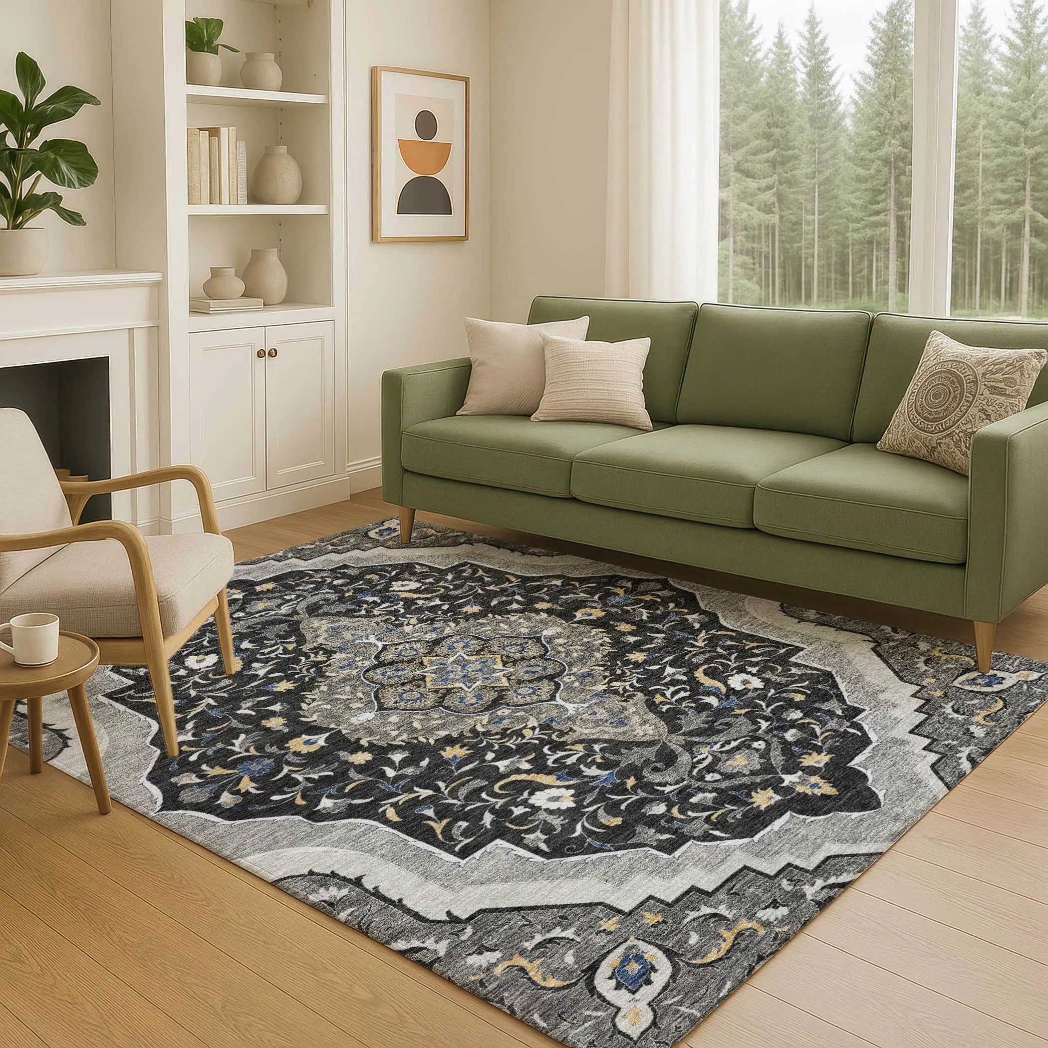 10' X 14' Black And Orange Medallion Washable Indoor Outdoor Area Rug Homeroots Outdoor