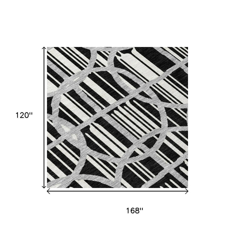 10' X 14' Black And Pewter Geometric Washable Indoor Outdoor Area Rug Homeroots Outdoor