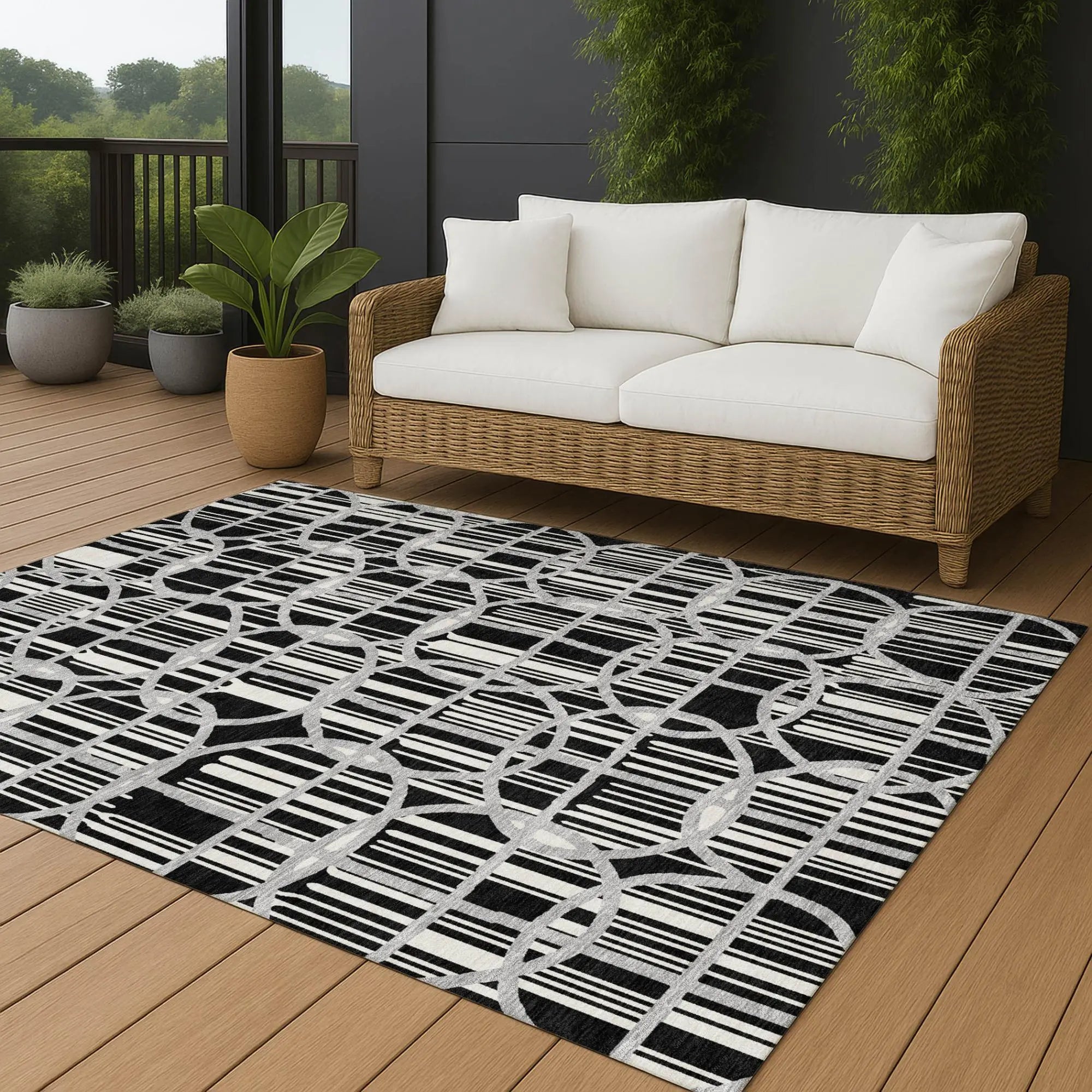 10' X 14' Black And Pewter Geometric Washable Indoor Outdoor Area Rug Homeroots Outdoor