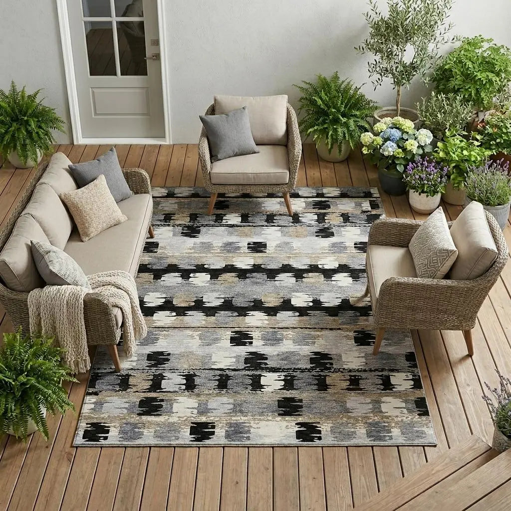 10' X 14' Black And Purple Abstract Washable Indoor Outdoor Area Rug Homeroots Outdoor