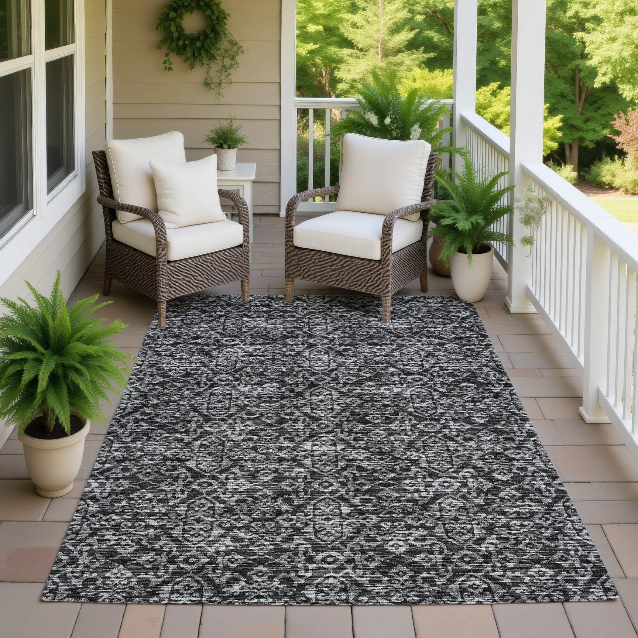 10' X 14' Black And Saffron Oriental Washable Indoor Outdoor Area Rug Homeroots Outdoor