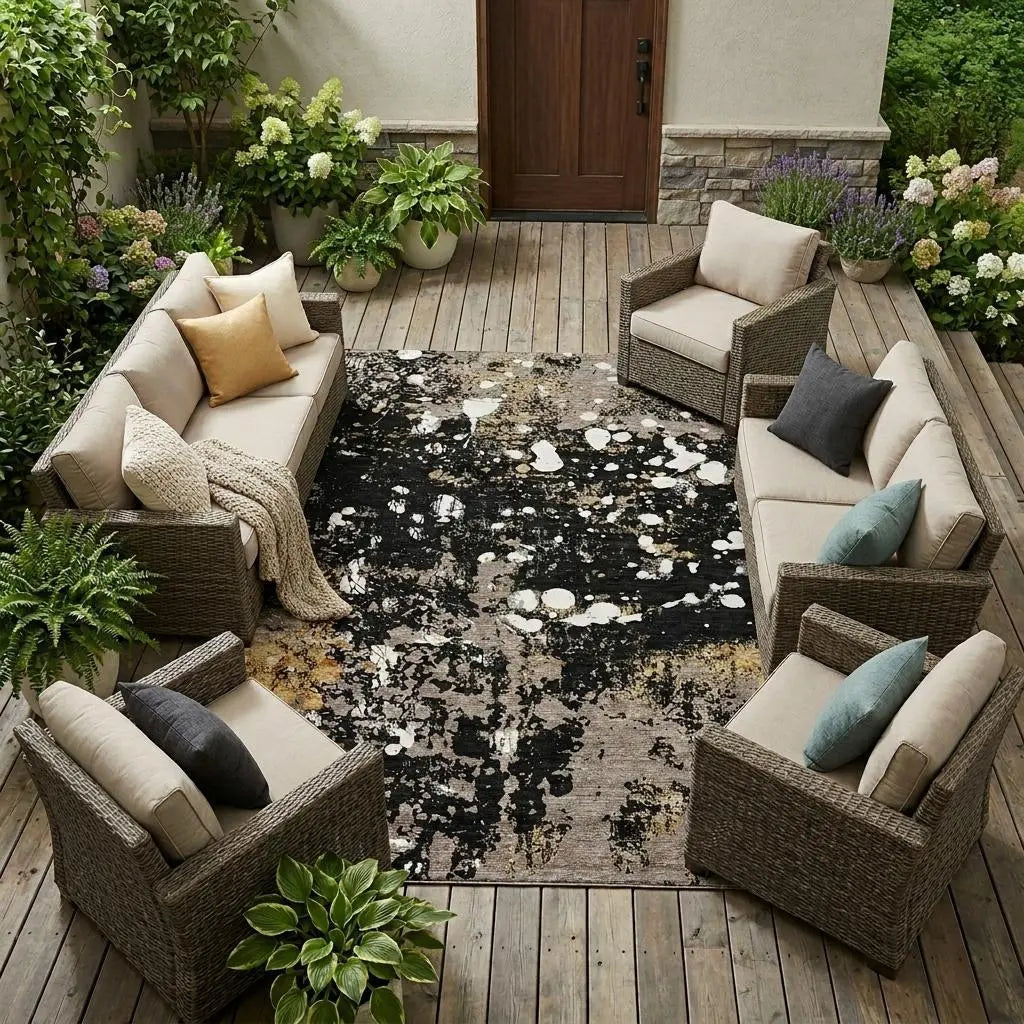 10' X 14' Black And Silver Abstract Washable Indoor Outdoor Area Rug Homeroots Outdoor