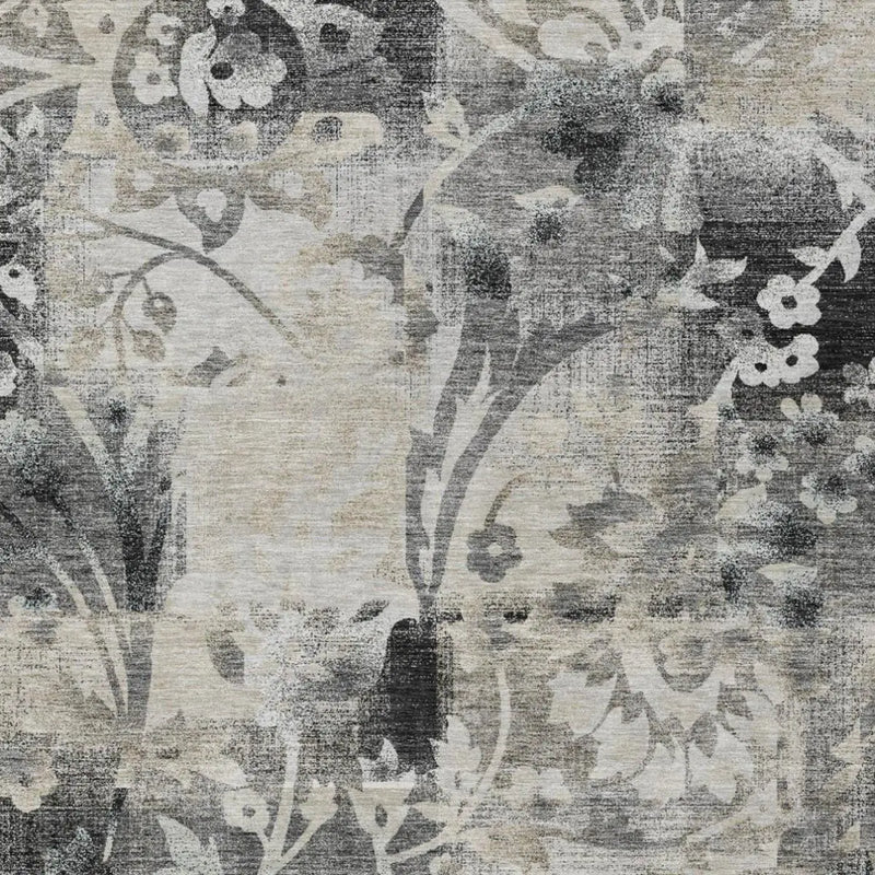 10' X 14' Black And Silver Botanical Leaves Washable Indoor Outdoor Area Rug Homeroots Outdoor