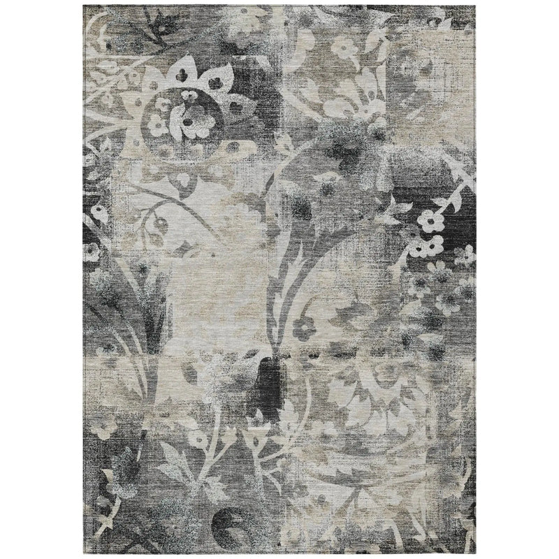 10' X 14' Black And Silver Botanical Leaves Washable Indoor Outdoor Area Rug Homeroots Outdoor