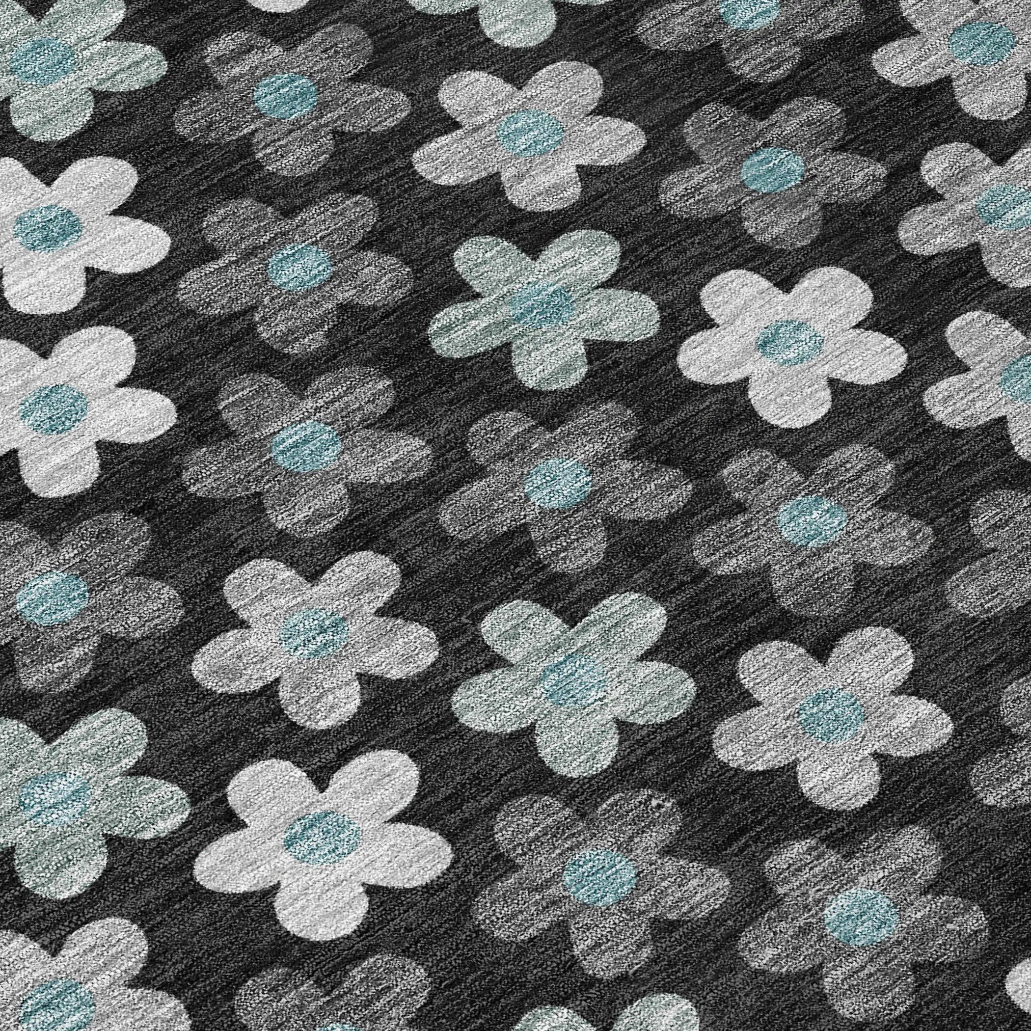 10' X 14' Black And Silver Floral Washable Indoor Outdoor Area Rug Homeroots Outdoor