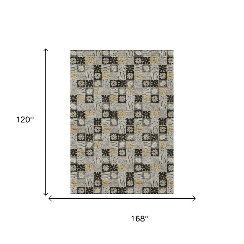 10' X 14' Black And Silver Floral Washable Indoor Outdoor Area Rug Homeroots Outdoor