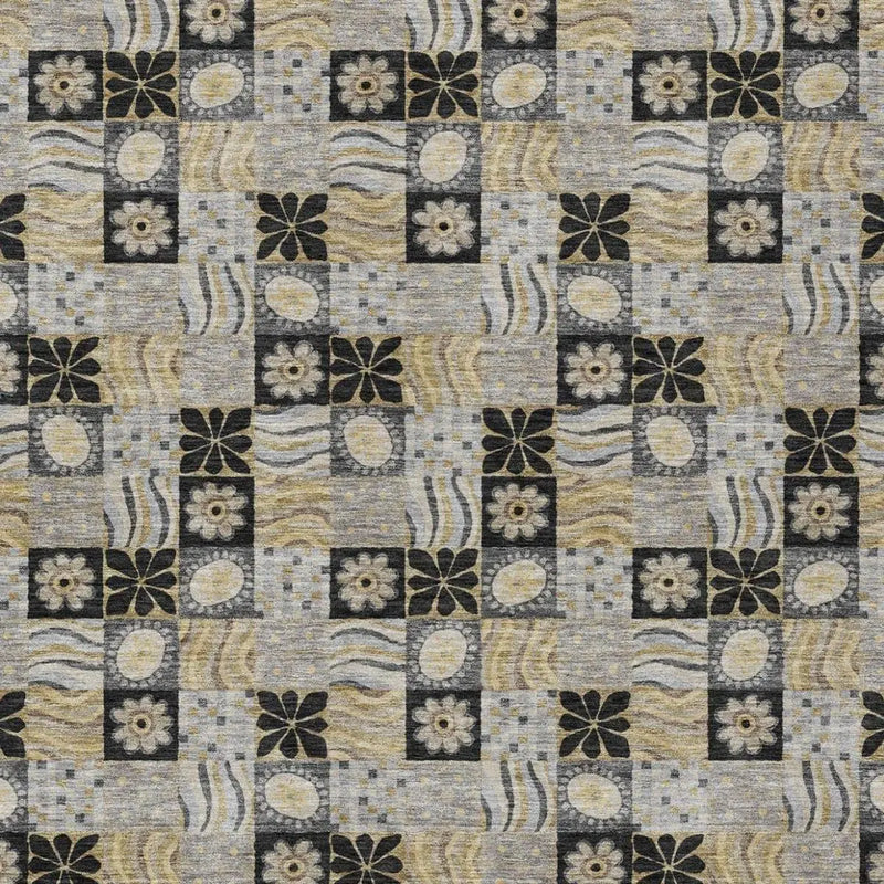 10' X 14' Black And Silver Floral Washable Indoor Outdoor Area Rug Homeroots Outdoor