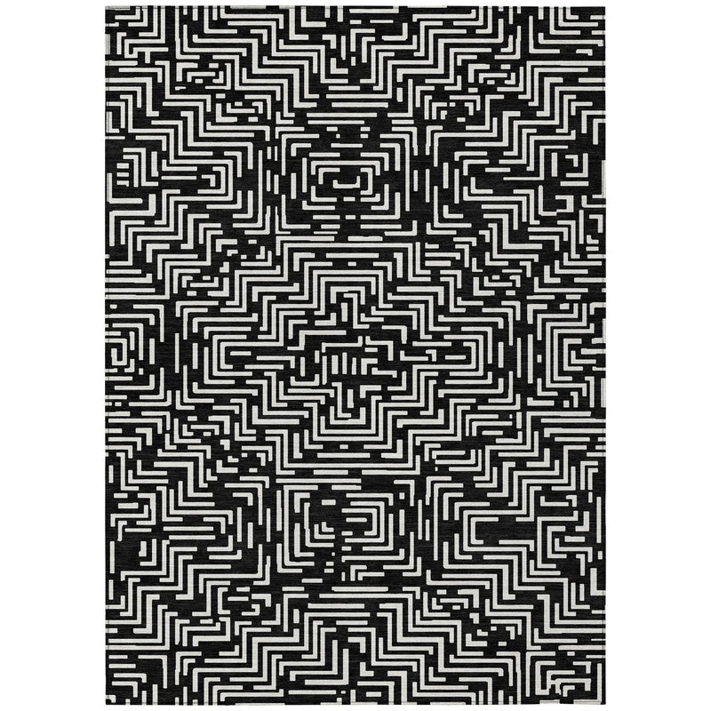 10' X 14' Black And Silver Geometric Washable Indoor Outdoor Area Rug Homeroots Outdoor