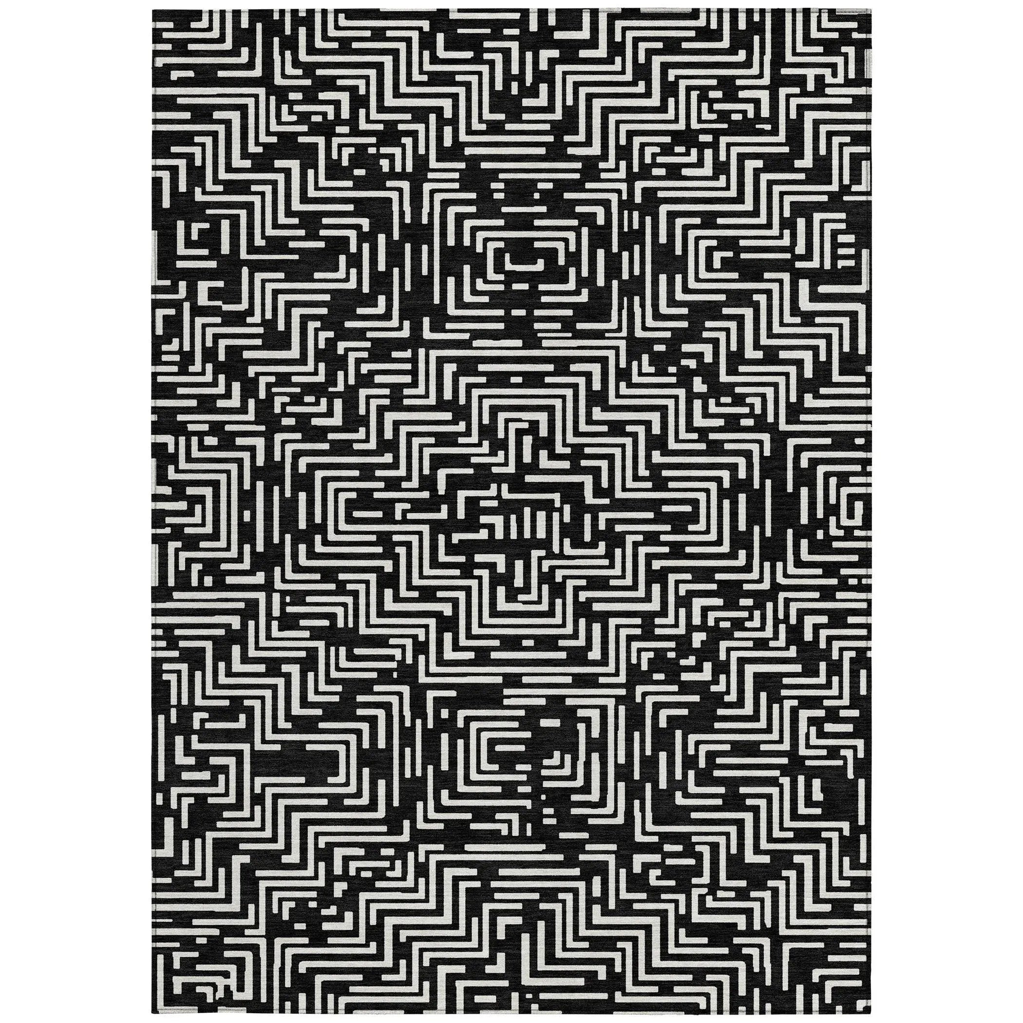 10' X 14' Black And Silver Geometric Washable Indoor Outdoor Area Rug Homeroots Outdoor