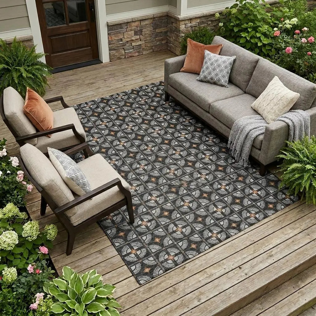10' X 14' Black And Silver Geometric Washable Indoor Outdoor Area Rug Homeroots Outdoor