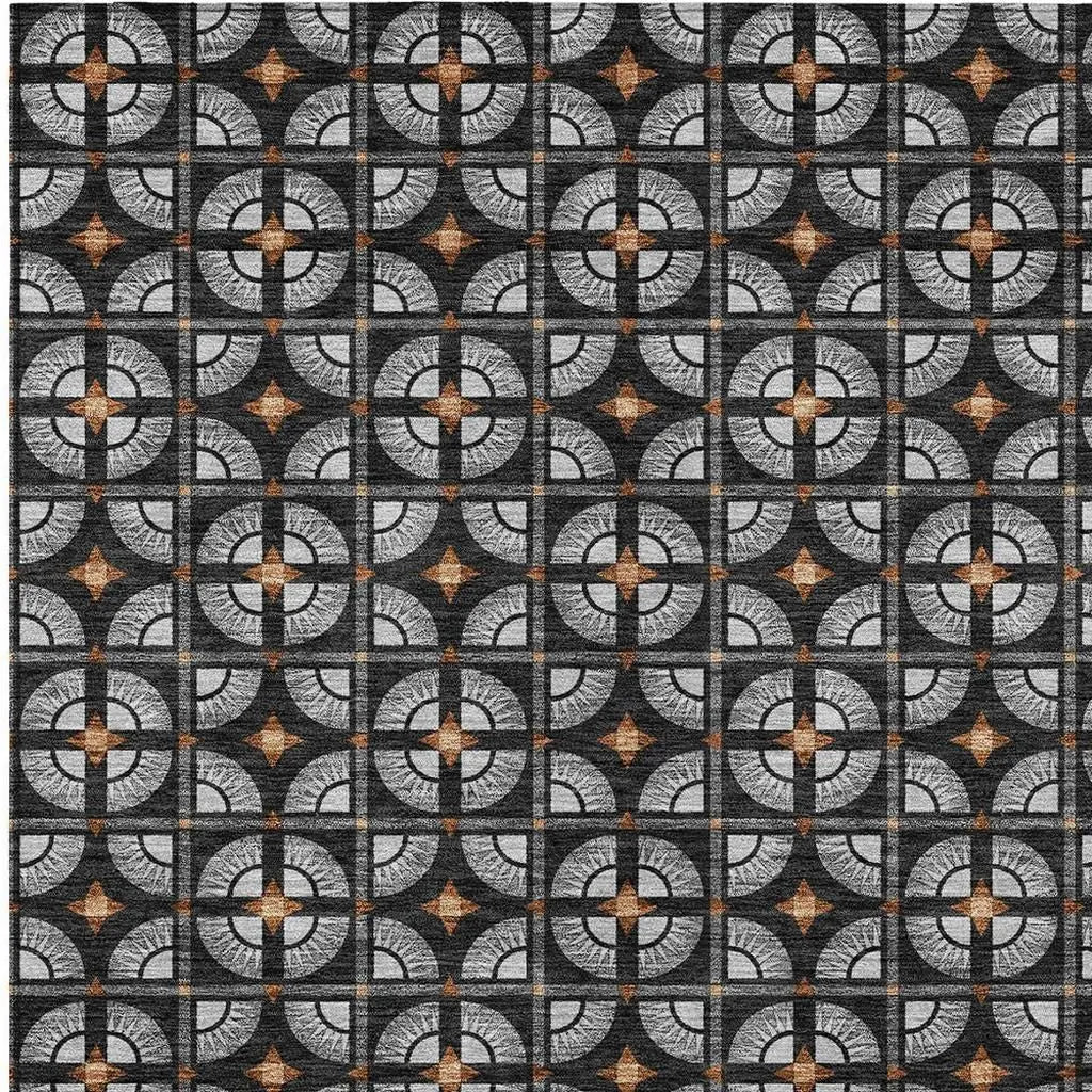10' X 14' Black And Silver Geometric Washable Indoor Outdoor Area Rug Homeroots Outdoor