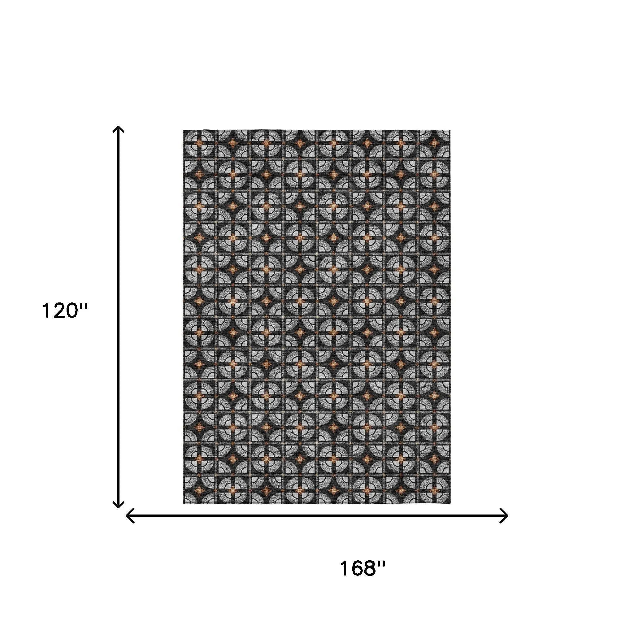 10' X 14' Black And Silver Geometric Washable Indoor Outdoor Area Rug Homeroots Outdoor