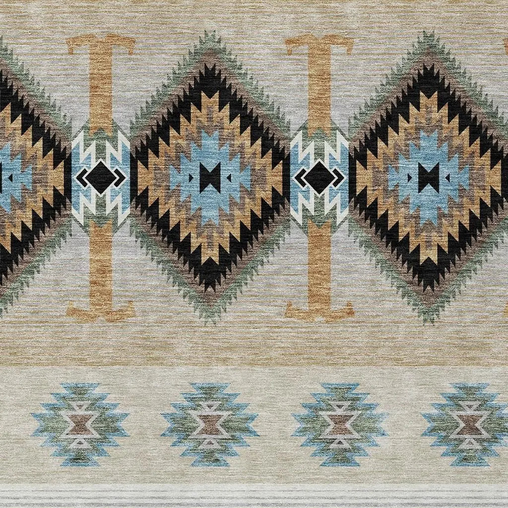 10' X 14' Black And Tan Southwestern Washable Indoor Outdoor Area Rug Homeroots Outdoor