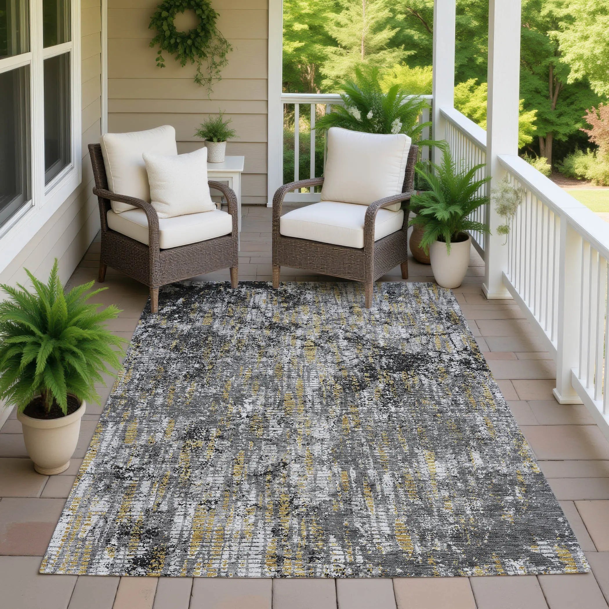10' X 14' Black And Taupe Abstract Washable Indoor Outdoor Area Rug Homeroots Outdoor