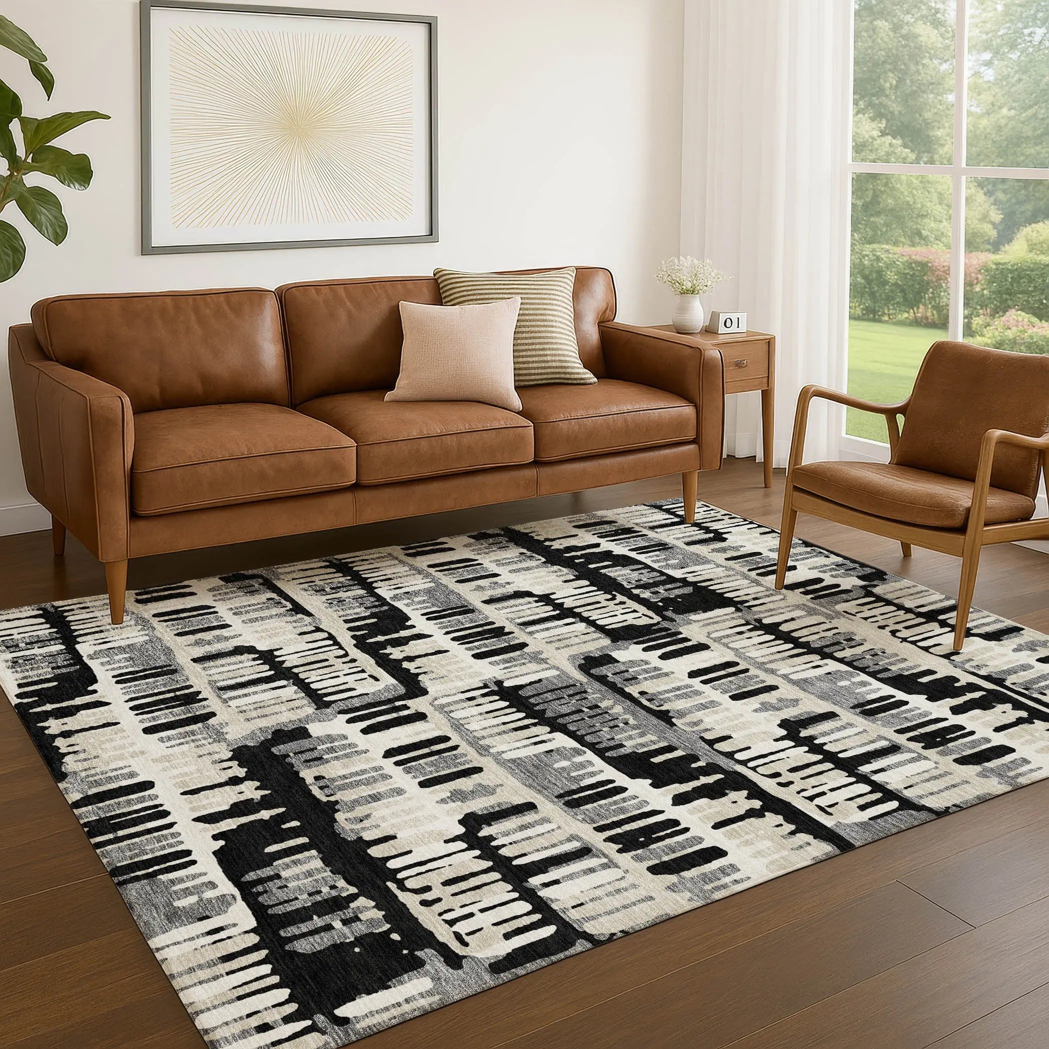 10' X 14' Black And Taupe Abstract Washable Indoor Outdoor Area Rug Homeroots Outdoor
