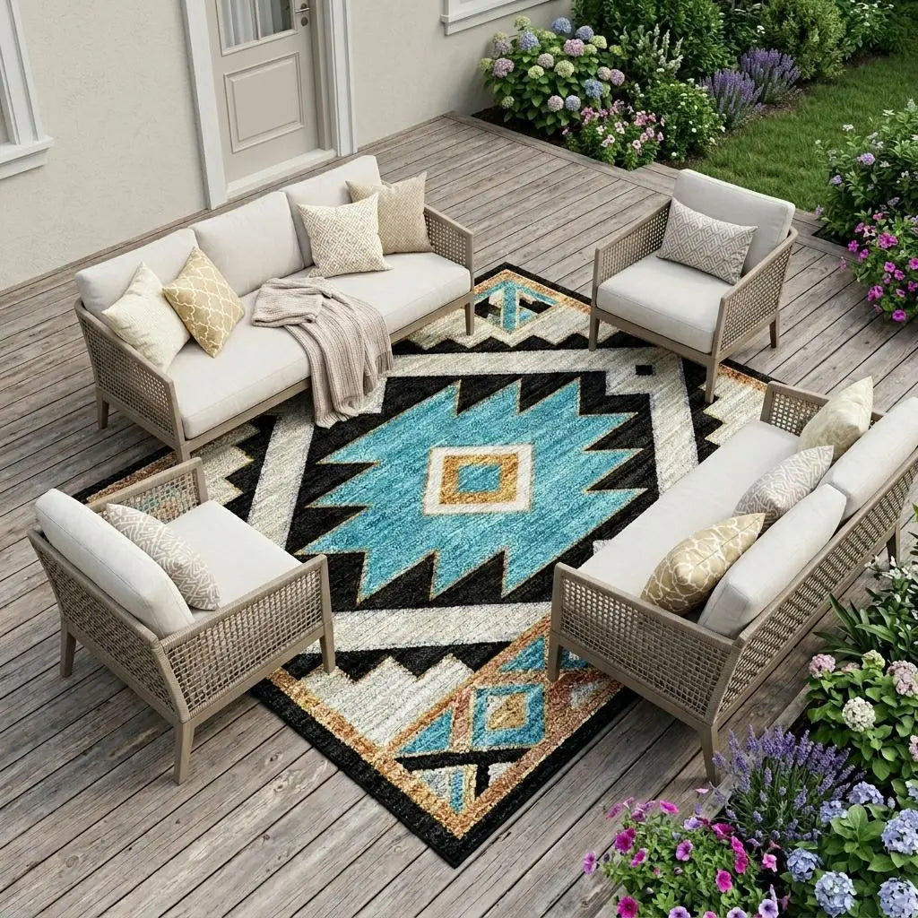 10' X 14' Black And Taupe Southwestern Washable Indoor Outdoor Area Rug Homeroots Outdoor