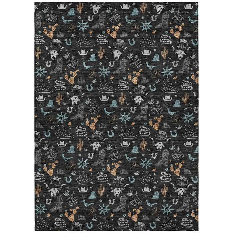 10' X 14' Black And Teal Blue Cactus Washable Indoor Outdoor Area Rug Homeroots Outdoor