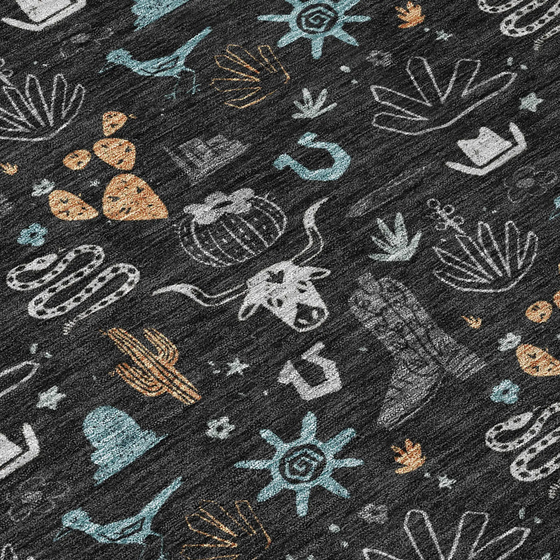 10' X 14' Black And Teal Blue Cactus Washable Indoor Outdoor Area Rug Homeroots Outdoor