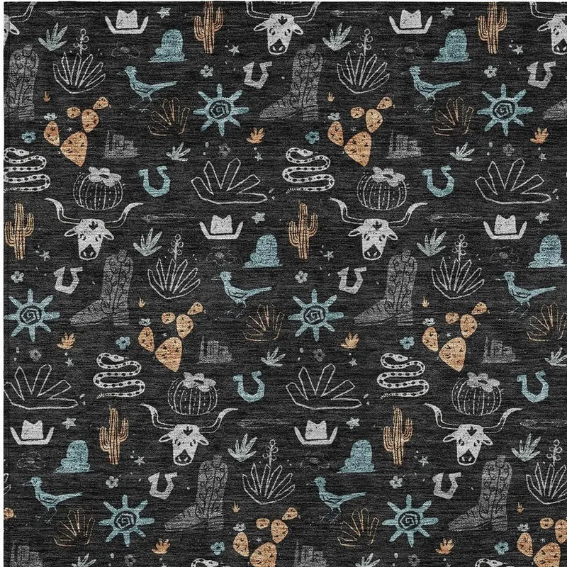 10' X 14' Black And Teal Blue Cactus Washable Indoor Outdoor Area Rug Homeroots Outdoor